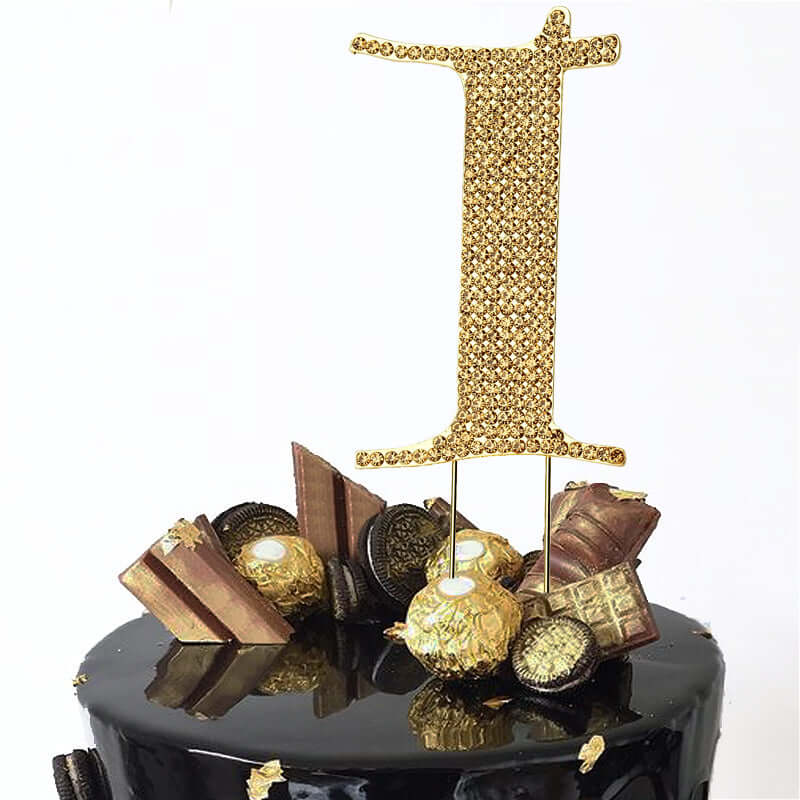 Rhinestone Cake Toppers Gold Monogram Letter and Number Design - Stylish Event Cake Decorations 4.5"