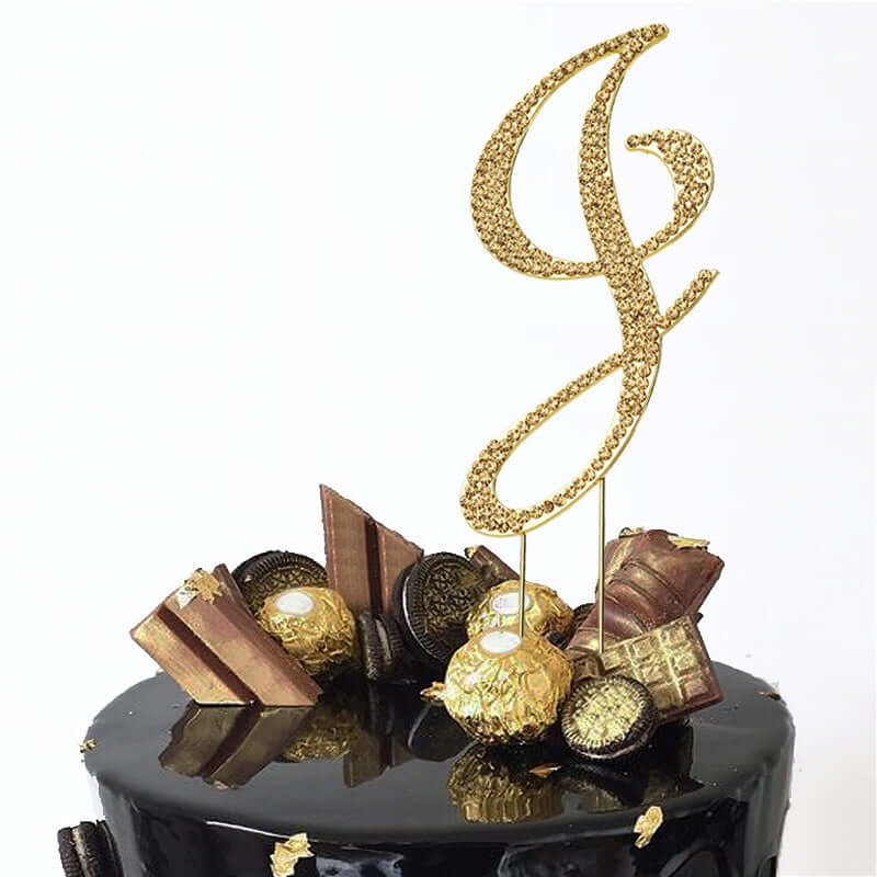 Rhinestone Cake Toppers Gold Monogram Letter and Number Design - Stylish Event Cake Decorations 4.5"