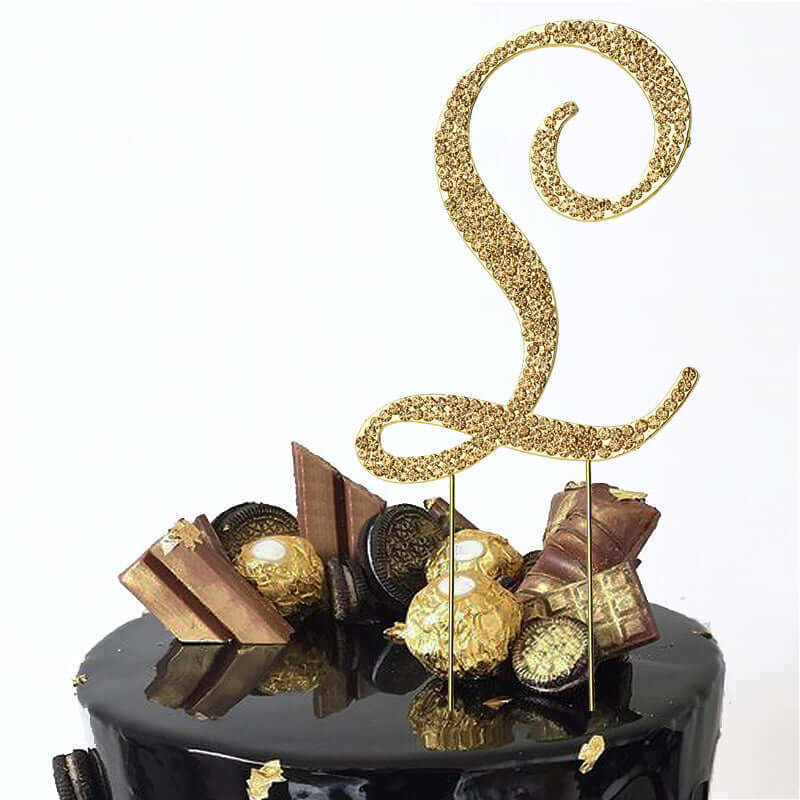 Rhinestone Cake Toppers Gold Monogram Letter and Number Design - Stylish Event Cake Decorations 4.5"
