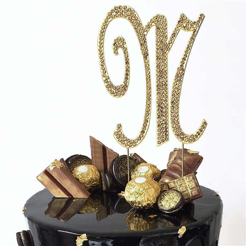 Rhinestone Cake Toppers Gold Monogram Letter and Number Design - Stylish Event Cake Decorations 4.5"