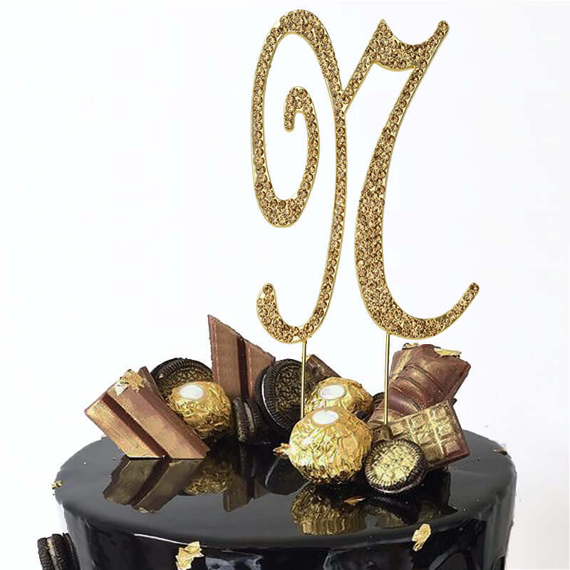 Rhinestone Cake Toppers Gold Monogram Letter and Number Design - Stylish Event Cake Decorations 4.5"