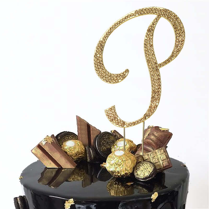 Rhinestone Cake Toppers Gold Monogram Letter and Number Design - Stylish Event Cake Decorations 4.5"