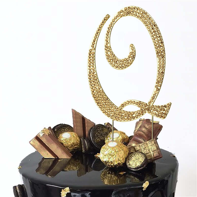 Rhinestone Cake Toppers Gold Monogram Letter and Number Design - Stylish Event Cake Decorations 4.5"