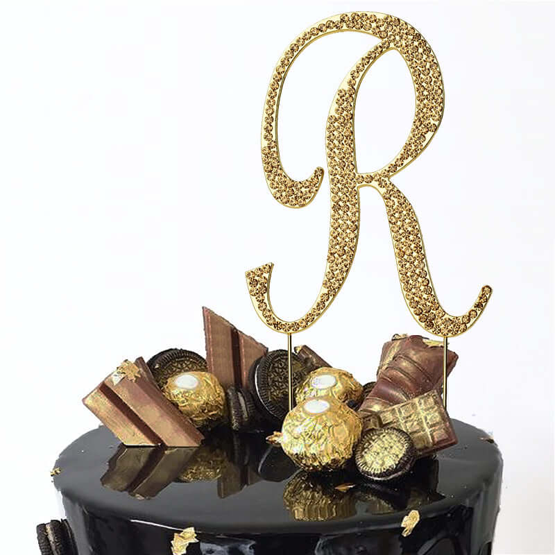 Rhinestone Cake Toppers Gold Monogram Letter and Number Design - Stylish Event Cake Decorations 4.5"