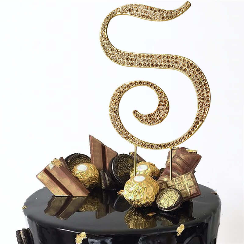 Rhinestone Cake Toppers Gold Monogram Letter and Number Design - Stylish Event Cake Decorations 4.5"