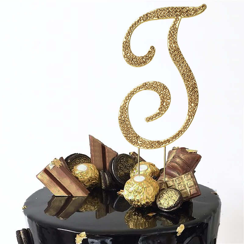 Rhinestone Cake Toppers Gold Monogram Letter and Number Design - Stylish Event Cake Decorations 4.5"