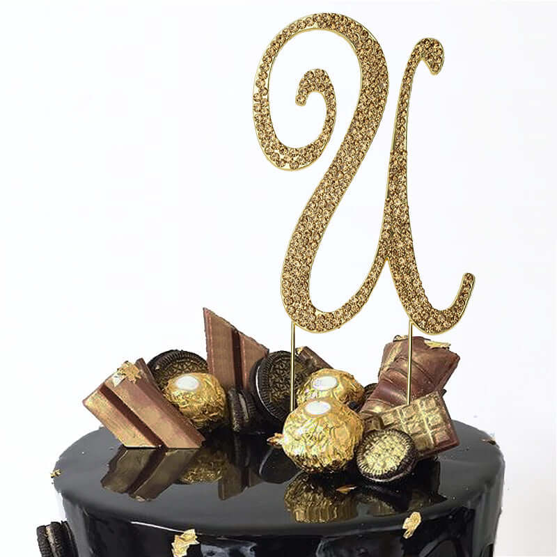 Rhinestone Cake Toppers Gold Monogram Letter and Number Design - Stylish Event Cake Decorations 4.5"