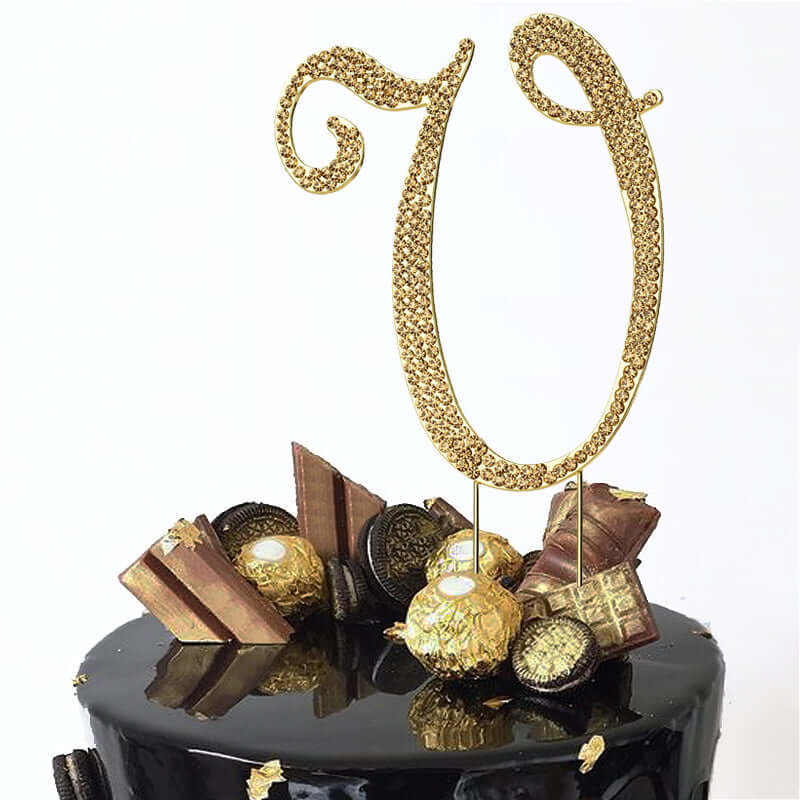 Rhinestone Cake Toppers Gold Monogram Letter and Number Design - Stylish Event Cake Decorations 4.5"