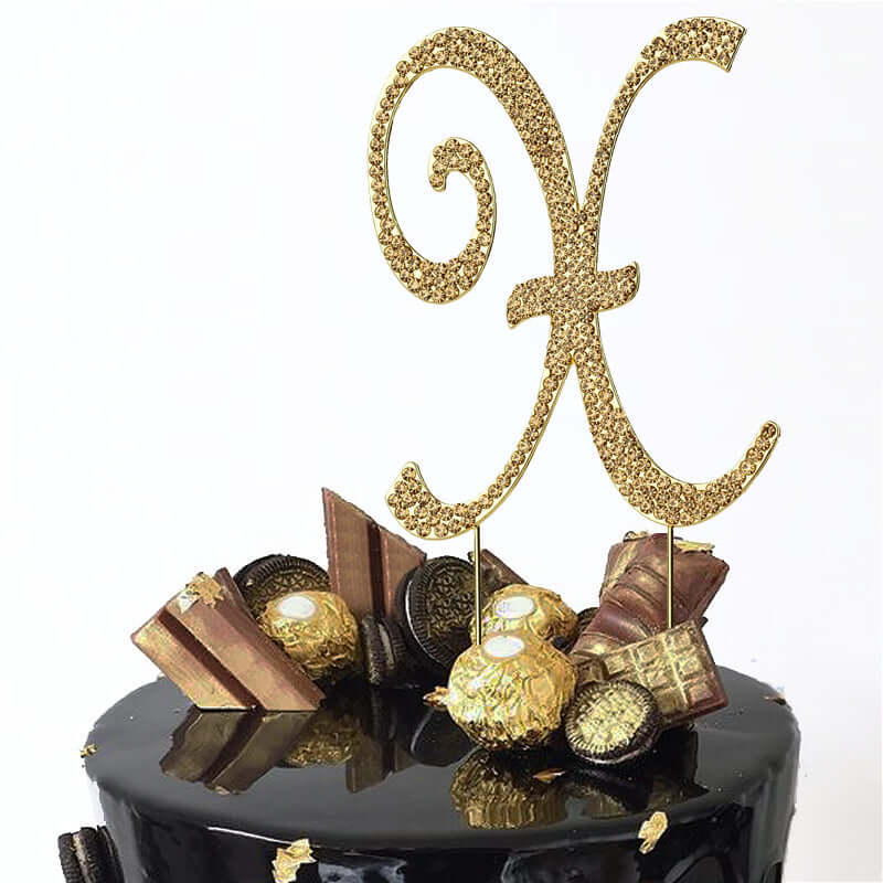 Rhinestone Cake Toppers Gold Monogram Letter and Number Design - Stylish Event Cake Decorations 4.5"