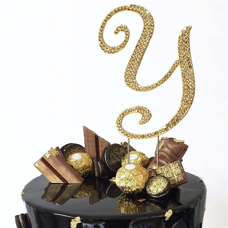 Rhinestone Cake Toppers Gold Monogram Letter and Number Design - Stylish Event Cake Decorations 4.5"