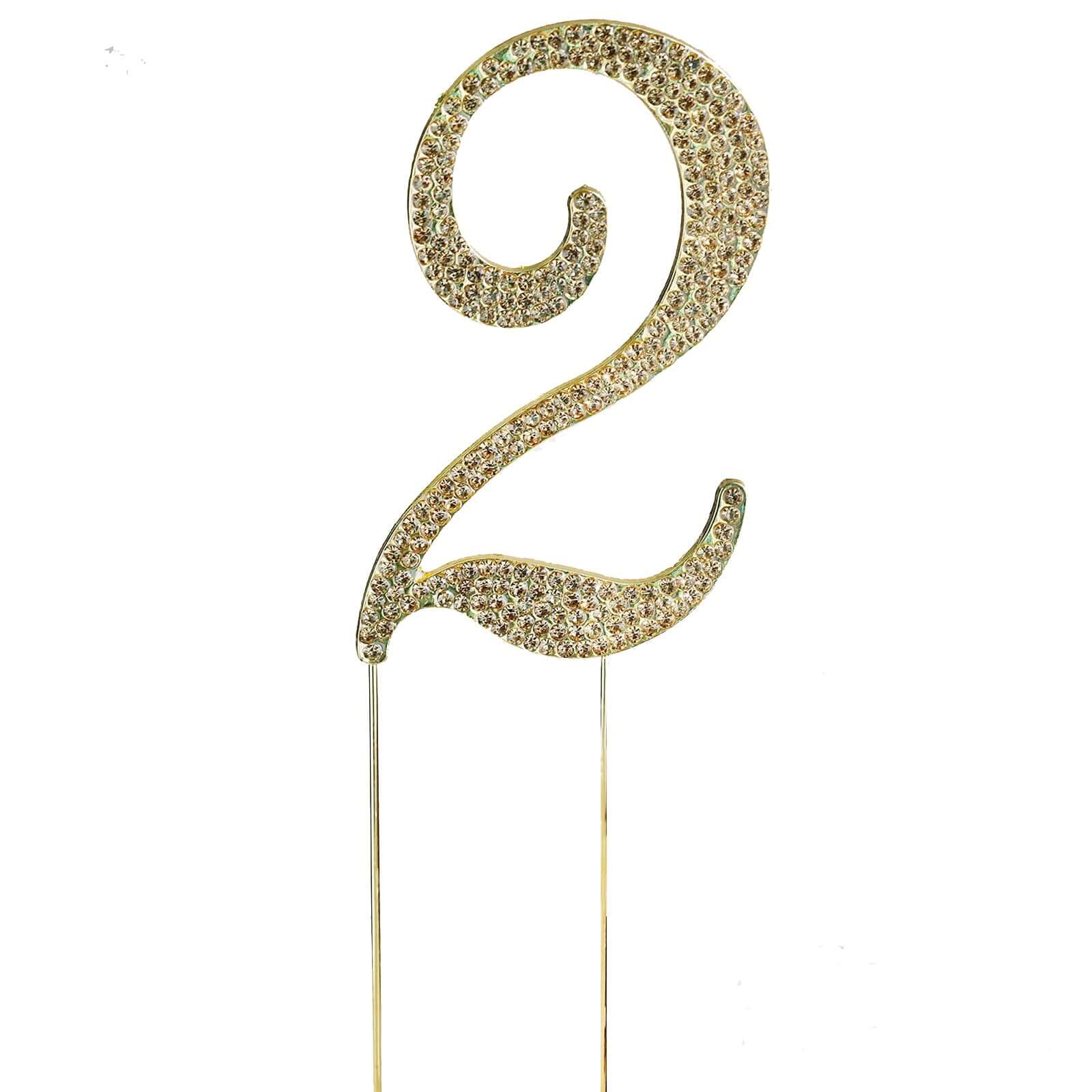 Rhinestone Cake Toppers Gold Monogram Letter and Number Design - Stylish Event Cake Decorations 4.5"
