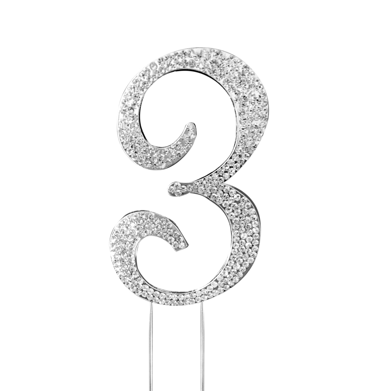 Rhinestone Cake Toppers Silver Monogram Letter and Number Design - Decorative Wedding Cake Decorations 2.5"