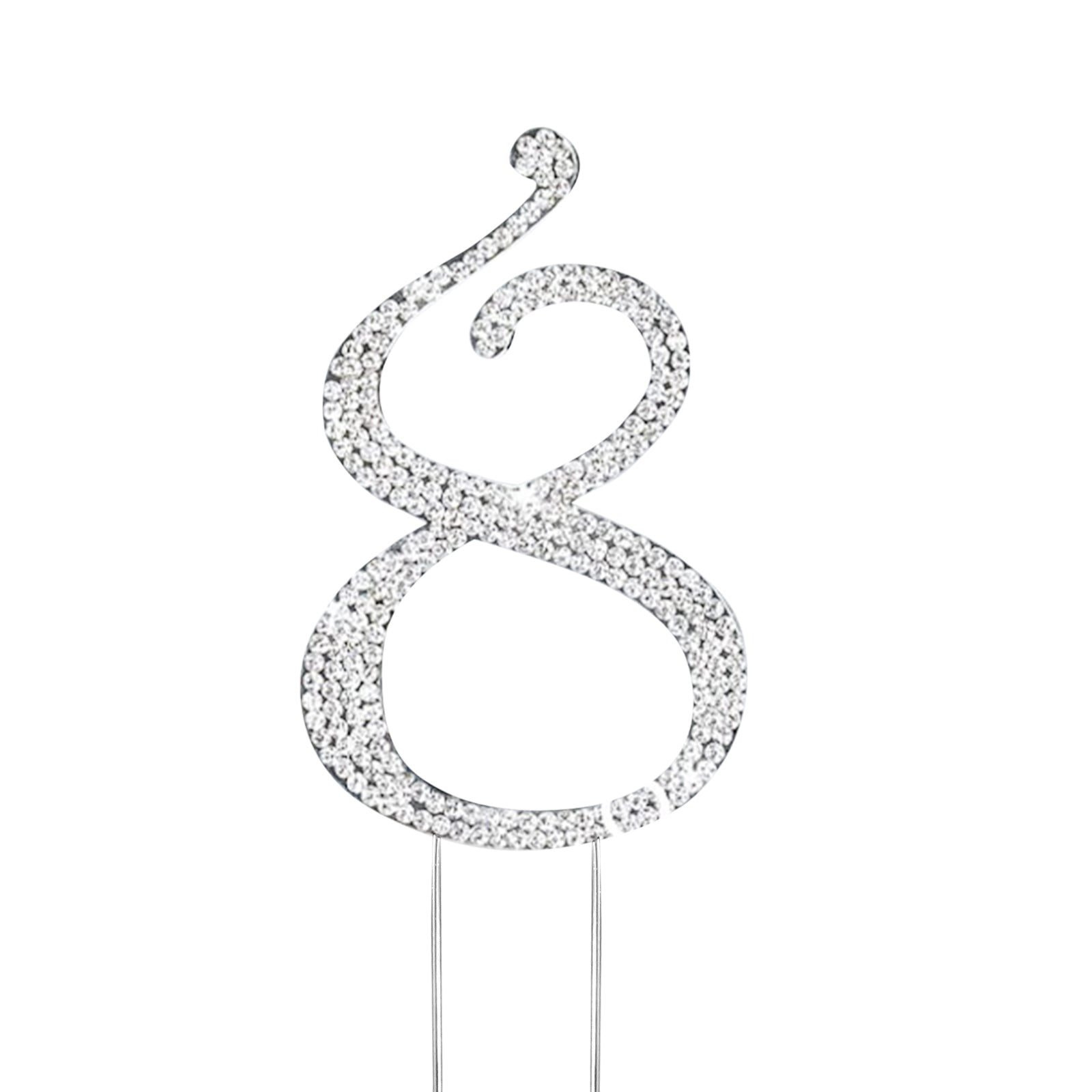 Rhinestone Cake Toppers Silver Monogram Letter and Number Design - Decorative Wedding Cake Decorations 2.5"